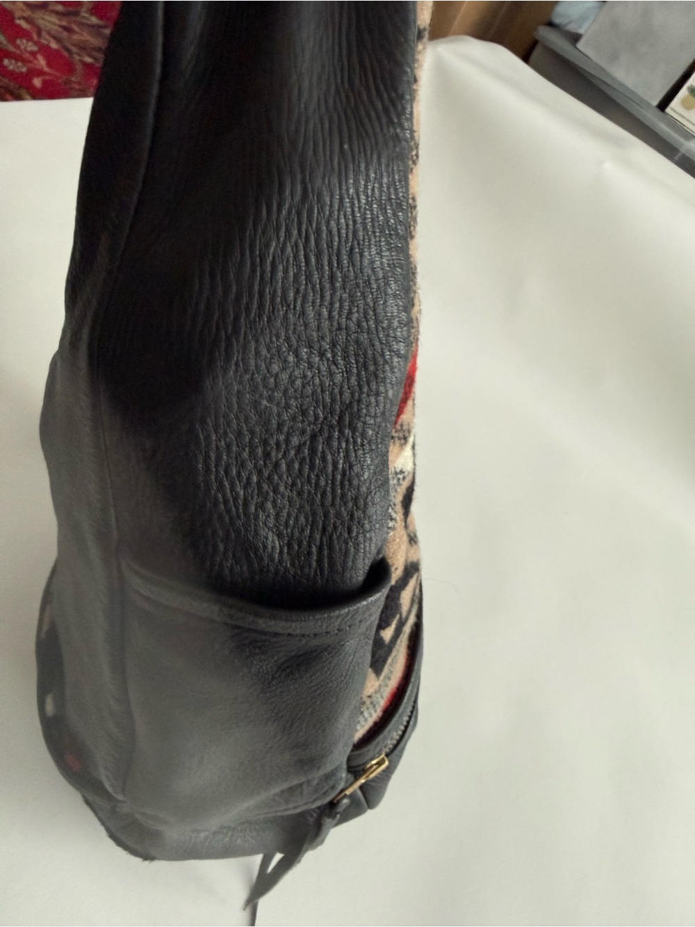 Hand Crafted Black Leather Crossbody Bag with Patterned Pendleton wool accents - Picture 4 of 8